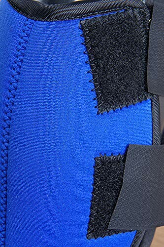 Blue knee brace with black Velcro straps