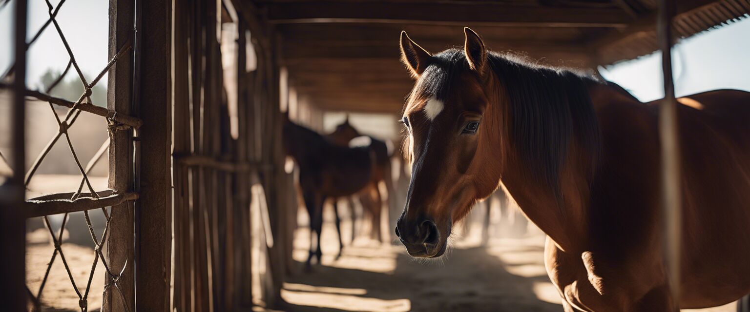 Horse being fed in a stable