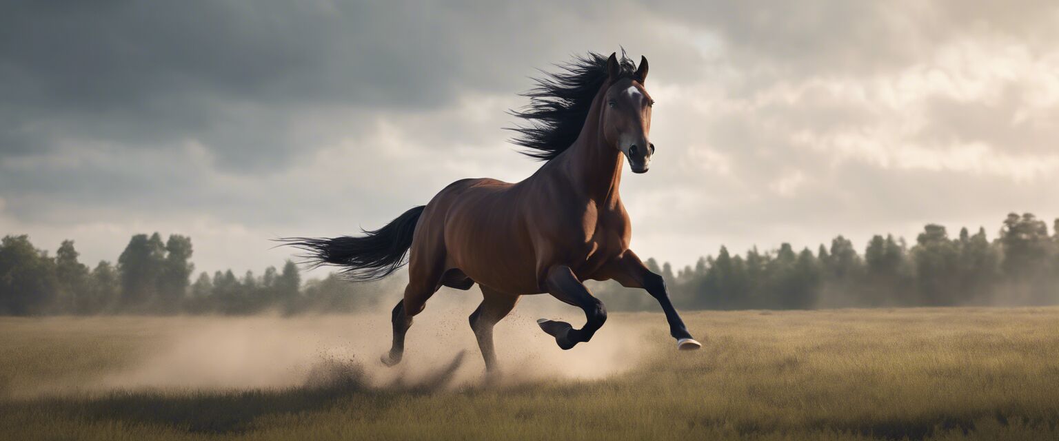 Horse exercising in the field