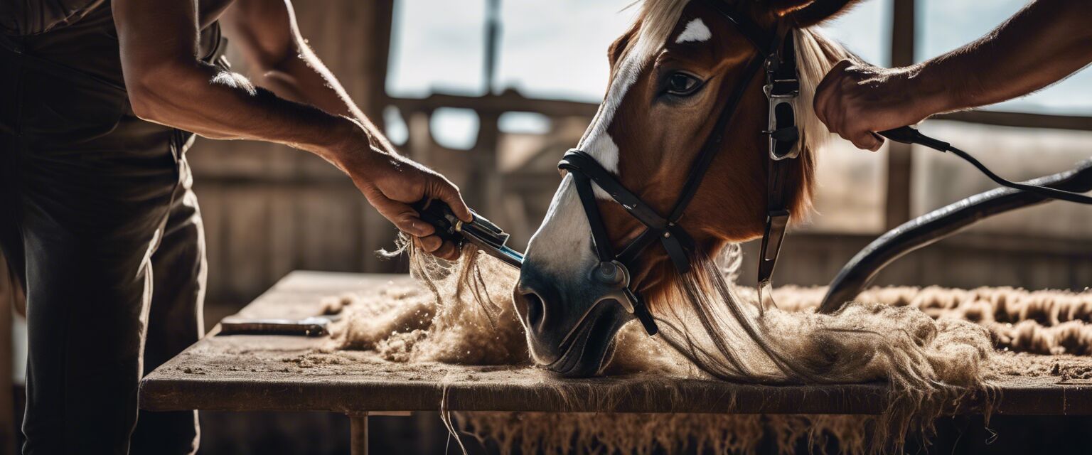 Horse grooming in action.