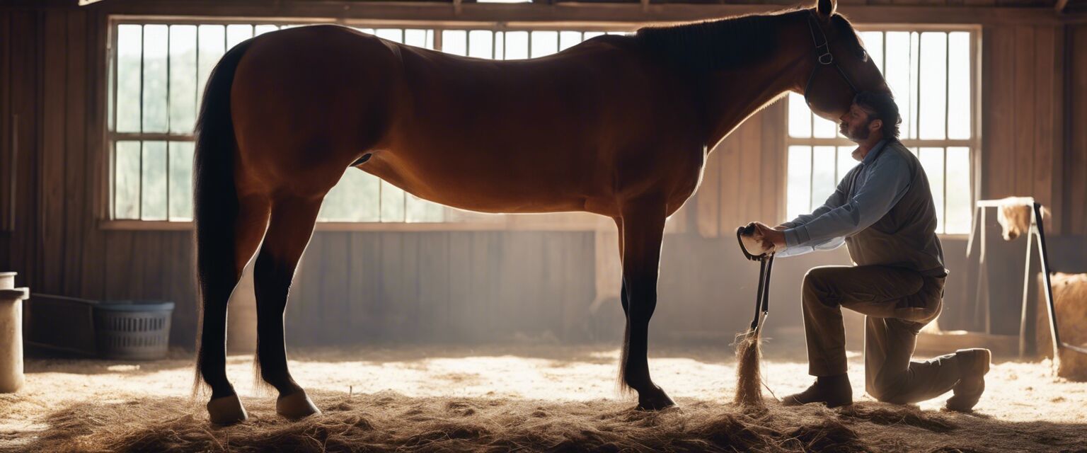 Veterinarian assisting horse